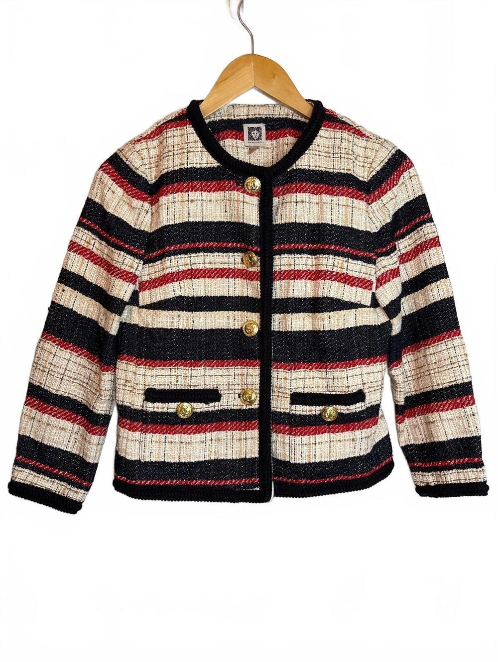 Anne Klein Cotton Tweed Cardigan Jacket with Gold Anchor Buttons 2